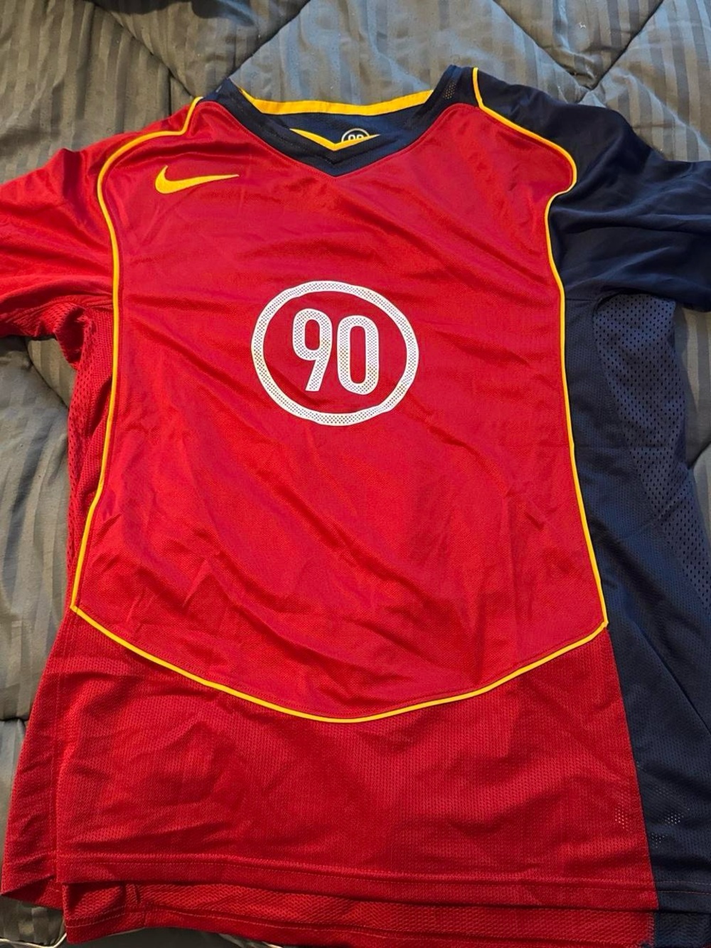 Nike Men’s Red & Navy Athletic Jersey Top - Number 90